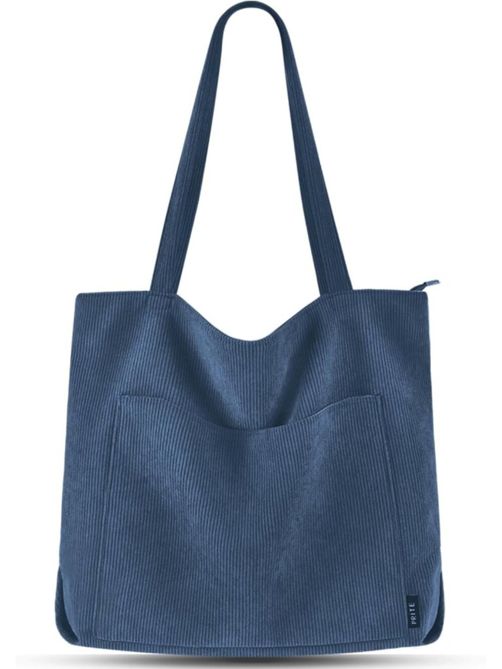 Women's Blue Corduroy Tote Bag Zipper Large Shoulder Bag with Zipper Pockets